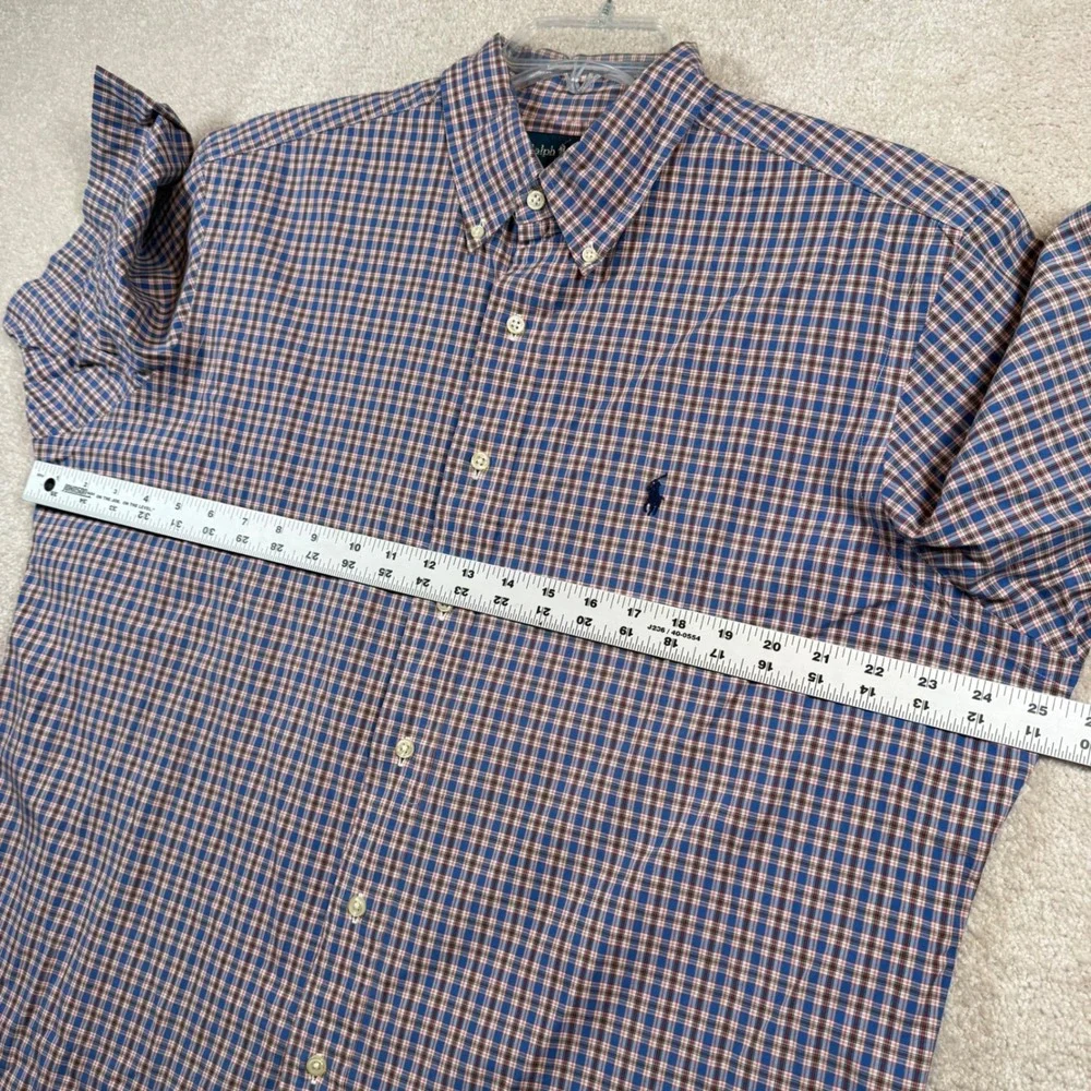 Ralph Lauren Button Down Shirt Mens XL Blue Plaid Classic Fit Short Sleeve 2133